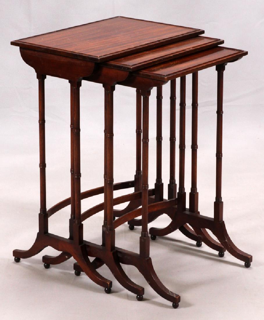 MASTER CRAFTSMEN, MAHOGANY NESTING TABLES, 3 PCS: MASTER CRAFTSMEN, MAHOGANY NESTING TABLES, 3 PCS H 27" W 19" :Depth 13". From the estate of Nena Dahling, Grosse Pointe Shores.