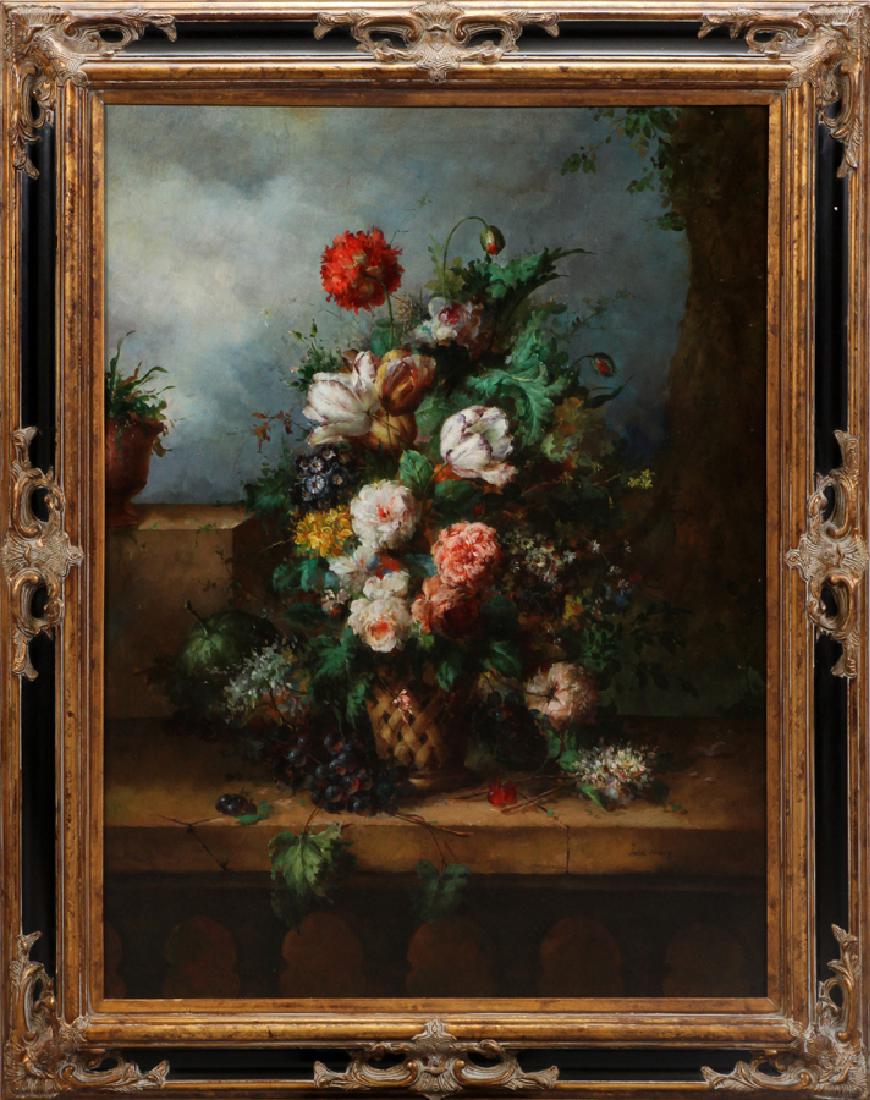 JOHN HENRY OIL ON CANVAS H 48" W 36": JOHN HENRY OIL ON CANVAS H 48" W 36" :Depicting a floral still life. From the Karner estate.
