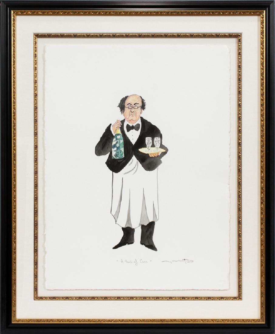 GUY BUFFET WATERCOLOR ON PAPER, 1998: GUY BUFFET (AMERICAN/FRENCH, 1943), WATERCOLOR ON PAPER, 1998, IMAGE: H 19 1/4", W 9", "A TOUCH OF CLASS" :Pencil signed, titled and dated at the bottom; paper size: 30" x 22 1/2"; framed, 41" x 34".