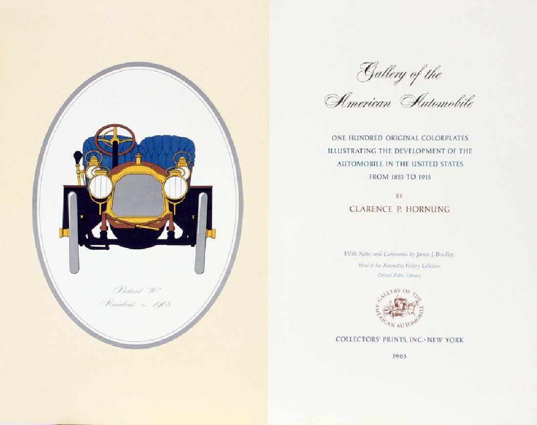 CLARENCE P. HORNUNG, PORTFOLIO OF COLOR PLATES: CLARENCE P. HORNUNG, PORTFOLIO OF COLOR PLATES, 100, "GALLERY OF AMERICAN AUTOMOBILE":One hundred original colored plates illustrating the development of the automobile in the USA from 1853 to 1915. C