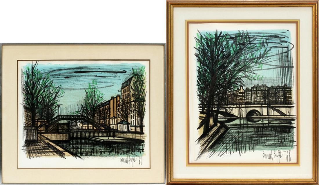 AFTER BERNARD BUFFET, LITHOGRAPHS ON PAPER: AFTER BERNARD BUFFET (FRENCH, 1928-1999), LITHOGRAPHS ON PAPER, H 24.5"-32.5":A pair of color lithographs on paper after listed French artist, Bernard Buffet. Each signed to the lower right in plate.