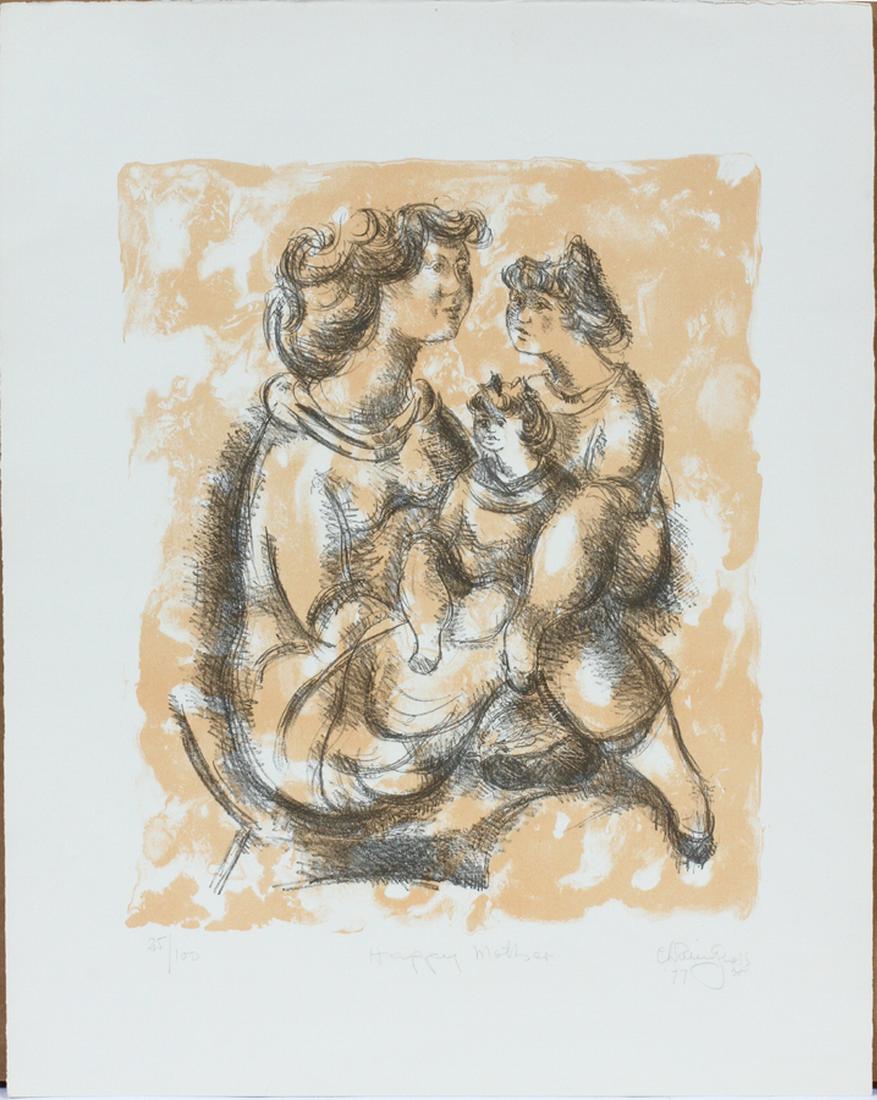 CHAIM GROSS, COLOR LITHOGRAPH: CHAIM GROSS, COLOR LITHOGRAPH, IMAGE: H 16", W 13", "HAPPY MOTHER" :PENCIL SIGNED; #25/100; UNFRAMED.