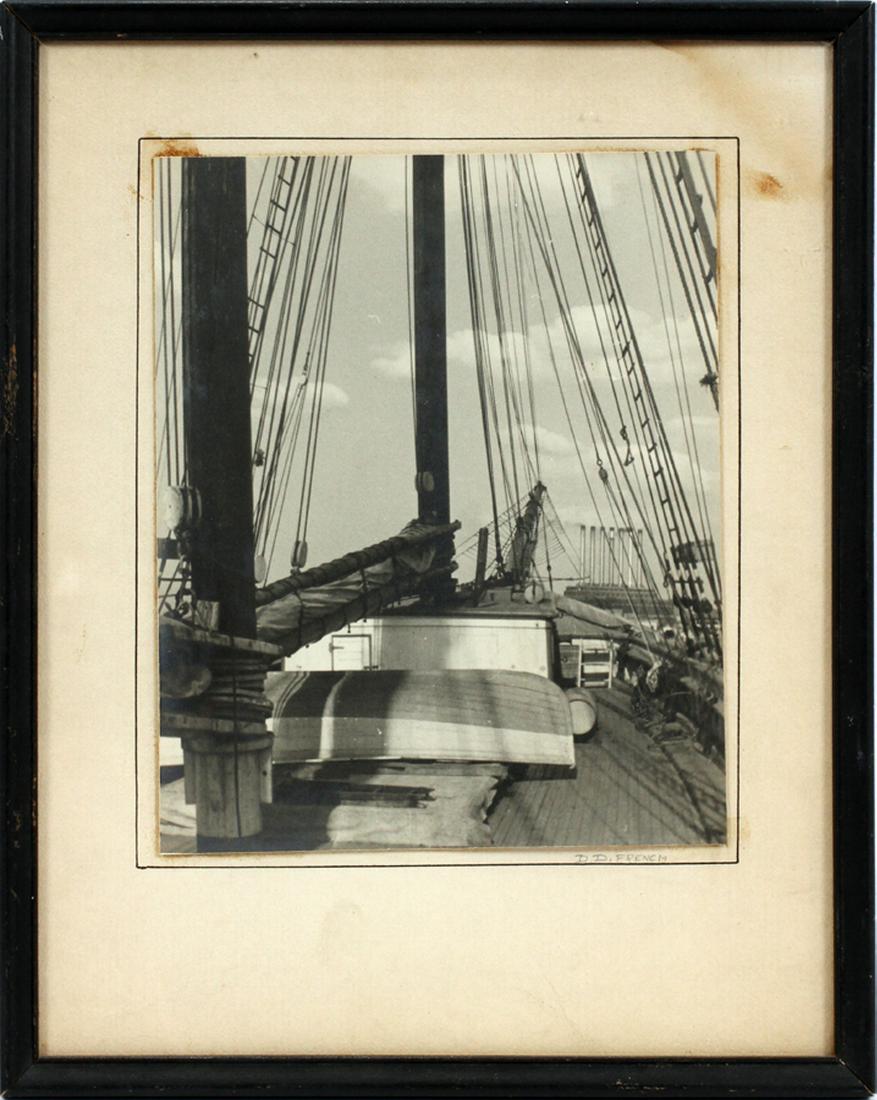 D.D. FRENCH BLACK AND WHITE PHOTOGRAPH: D.D. FRENCH DETROIT INTEREST BLACK AND WHITE PHOTOGRAPH H 10" W 8" THE ' J. T. WING' AND 'SEVEN SISTERS' :A black and white photograph depicting the last wooden schooner to sail the Great Lakes, the '
