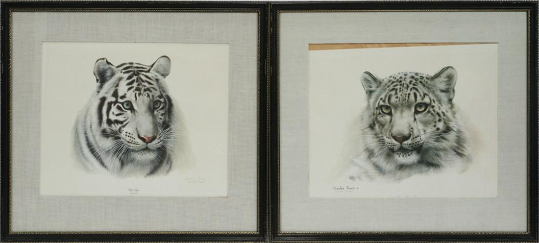 CHARLES FRACE REPRODUCTION PRINTS, 2 PCS: CHARLES FRACE (AMERICAN, 1926-2005), REPRODUCTION PRINTS, 2 PCS, H 9", W 12" :Two limited edition reproduction prints after listed American artist, Charles Frace. Each piece depicts a white Bengal tig