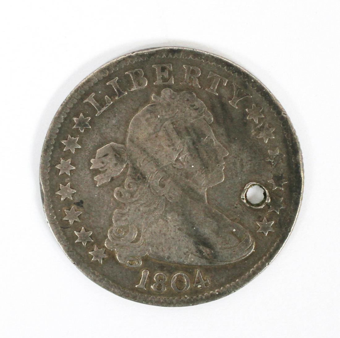 U.S, .25C STERLING SILVER QUARTER, 1804: U.S, .25C STERLING SILVER QUARTER, 1804, H 6", W 3" :Draped Bust and Heraldic Eagle, Mintage, 6,738 Minted, Very Rare one known.