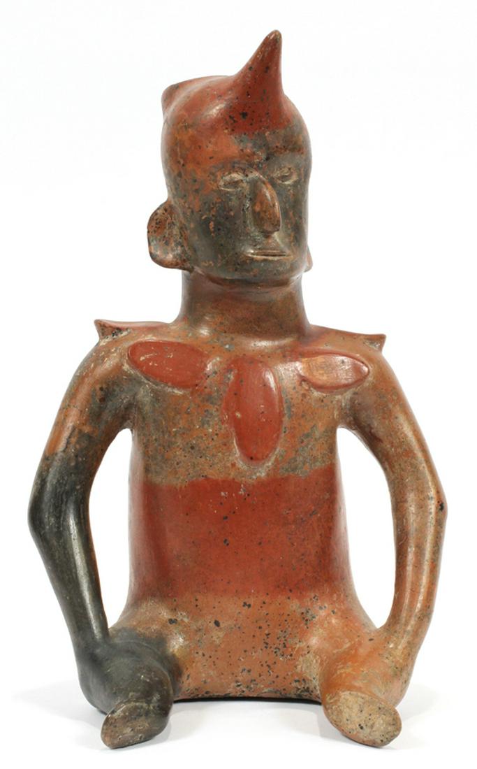 COLIMA REDWARE SEATED FIGURE H 13.5" W 8.5": COLIMA REDWARE SEATED FIGURE H 13.5" W 8.5" :A seated figurine of Colima redware.