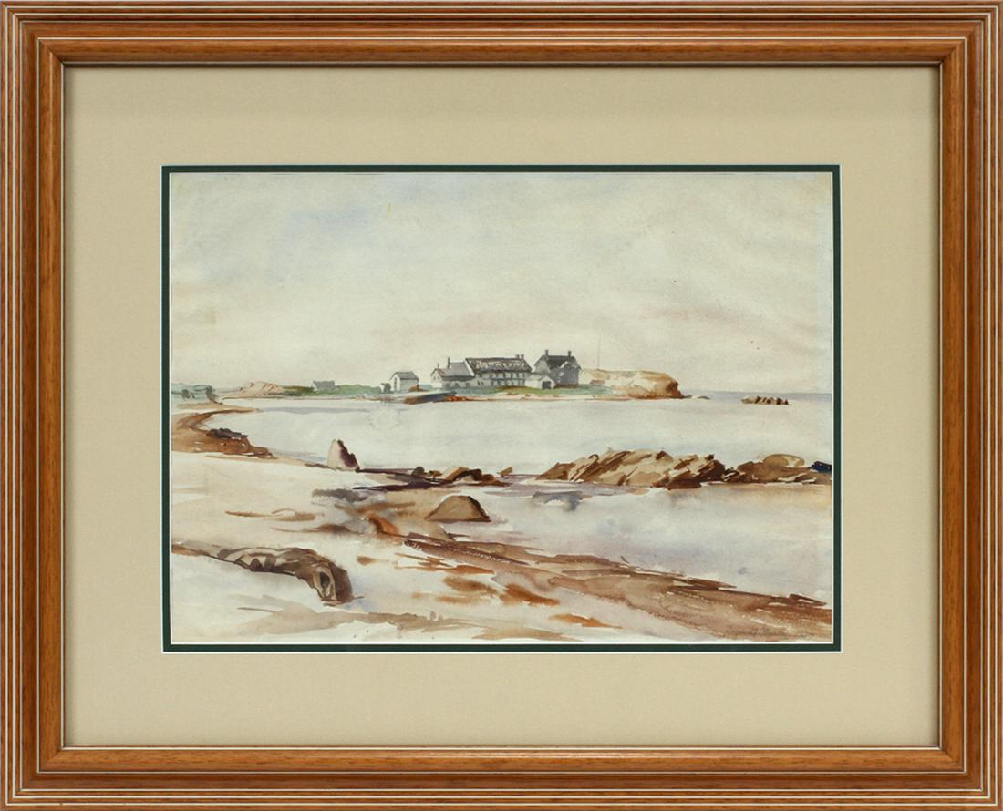 REGINALD MARSH WATERCOLOR, 1927: REGINALD MARSH (AMERICAN, 1898â€“1954), WATERCOLOR, 1927, SIGHT: H 13 1/2", W 19", NEW ENGLAND COASTAL SCENE :Signed and dated lower right; replaced frame, 23" x 29". From the artist directly - c