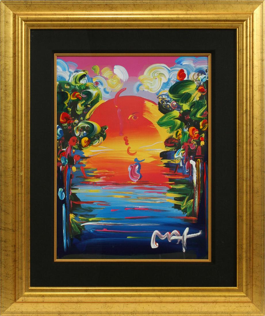 PETER MAX, MIXED MEDIA "BETTER WORLD III": PETER MAX, MIXED MEDIA H 22" W 17.5" "BETTER WORLD III" :Peter Max titled, "Better World III". The image size is 22" x 17.5". The frame size is 36" x 30". Signed.