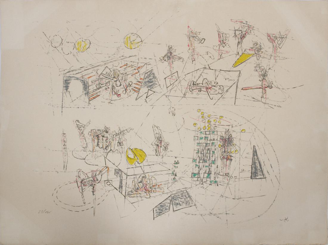 ROBERTO MATTA LITHOGRAPH, H 19", W 25": ROBERTO MATTA (CHILE 1911-2002), LITHOGRAPH, H 19", W 25" :Unframed. Paper size 22" x 29 1/2". Pencil signed. Numbered 23/125. Numbered 3687 on verso in pencil.
