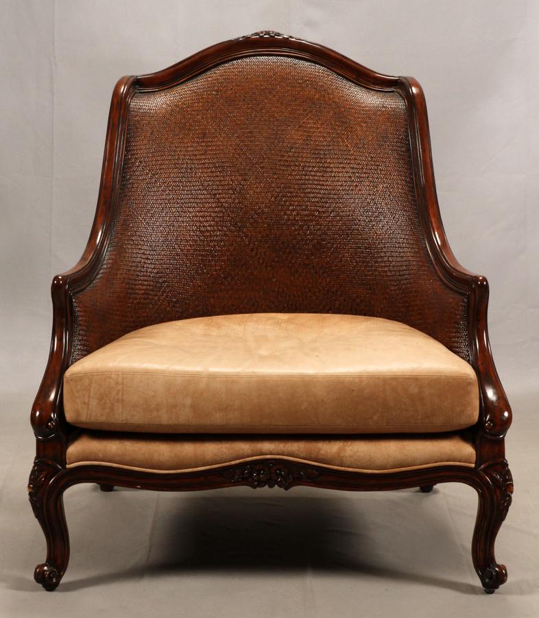 Maitland Smith Wood Leather Open Chair