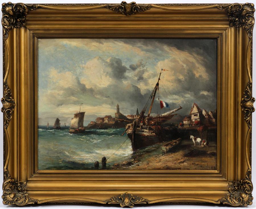 FONECHE, FRENCH OIL ON CANVAS, 1868 PORT SCENE (1 of 7)