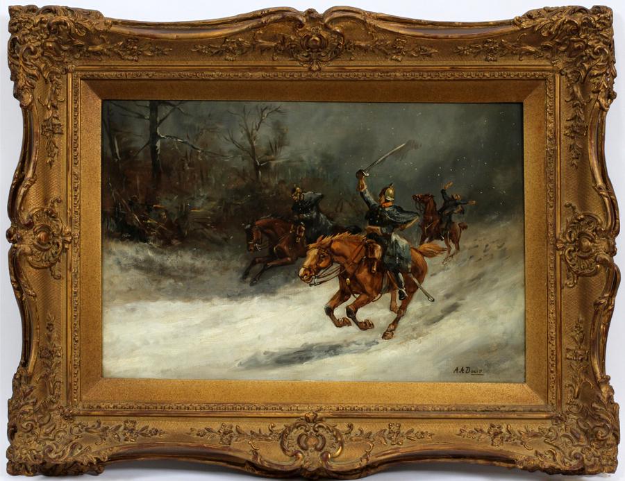 A.A. DAVIS, OIL ON CANVAS, C. 1880 BATTLE SCENE (1 of 6)