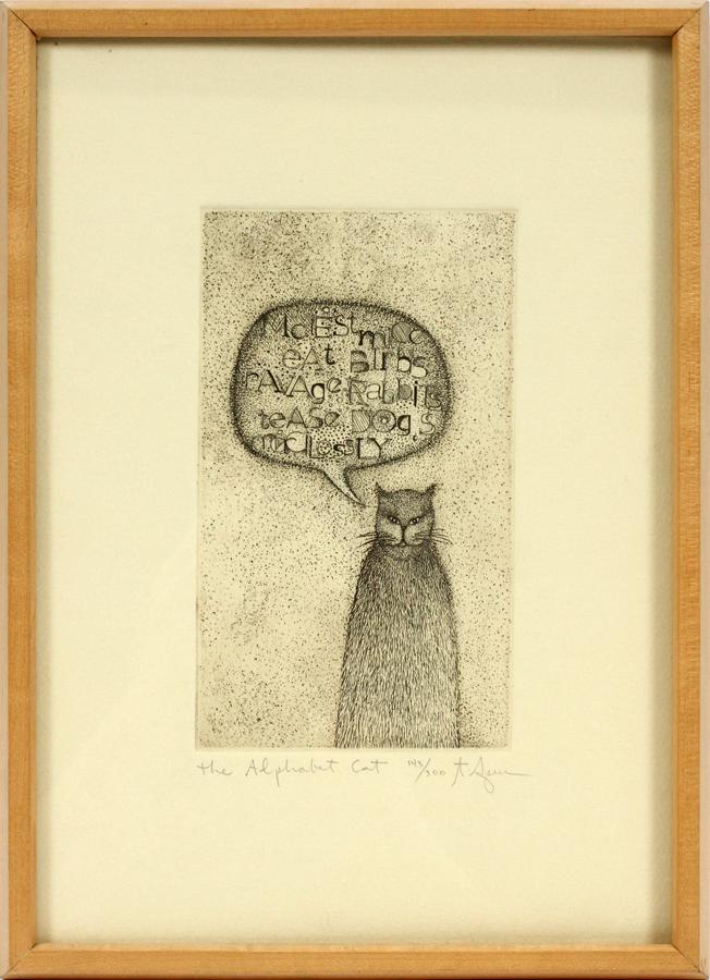 T. SPEER ETCHING ON PAPER "THE ALPHABET CAT" (1 of 4)