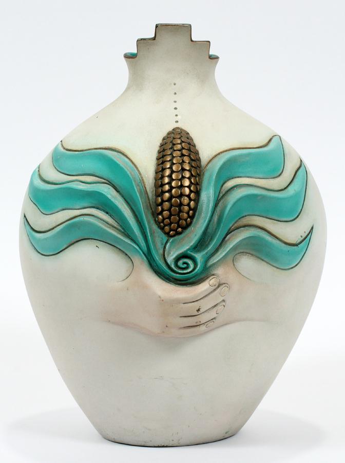 ESTELLA LORETTO PATINATED BRONZE CORN VASE (1 of 5)