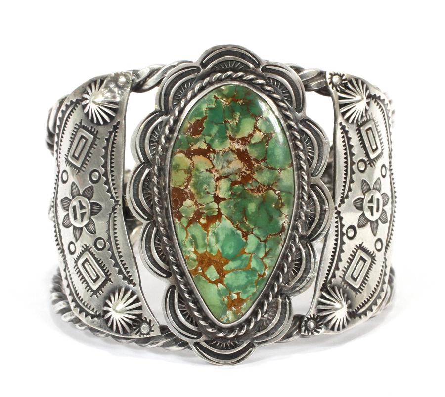 TURQUOISE & SILVER CUFF BRACELET, W 2" (1 of 3)