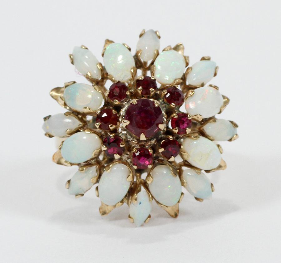 RUBY & OPAL 18KT YELLOW GOLD  CLUSTER RING (1 of 3)