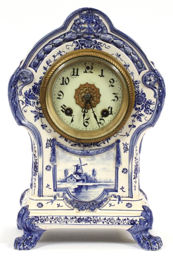 DELFT PORCELAIN MANTEL CLOCK, CA. 1900 (1 of 7)