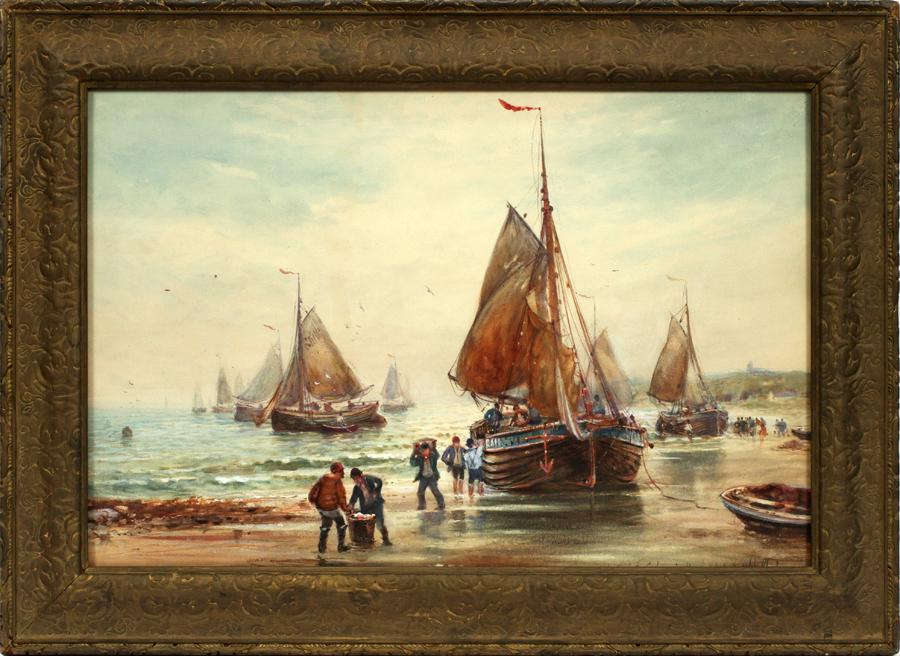 DUTCH SCHOOL WATERCOLOR HARBOR: DUTCH SCHOOL WATERCOLOR, C. 1900 - EARLY 20TH C., SIGHT: H 15", W 23 3/4", HARBOR :Unsigned; framed.