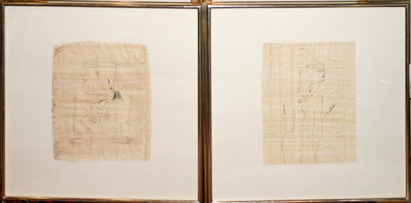 WATERCOLORS ON SILK 17"X12" ABSTRACT FIGURES: WATERCOLORS ON SILK, PAIR, 17" X 12" IMAGE SIZE, ABSTRACT FIGURES:Identically matted under glass and framed, overall 28" x 28". From Jamali Art & Piece Inc., Winter Park, Florida (407-629-6308).