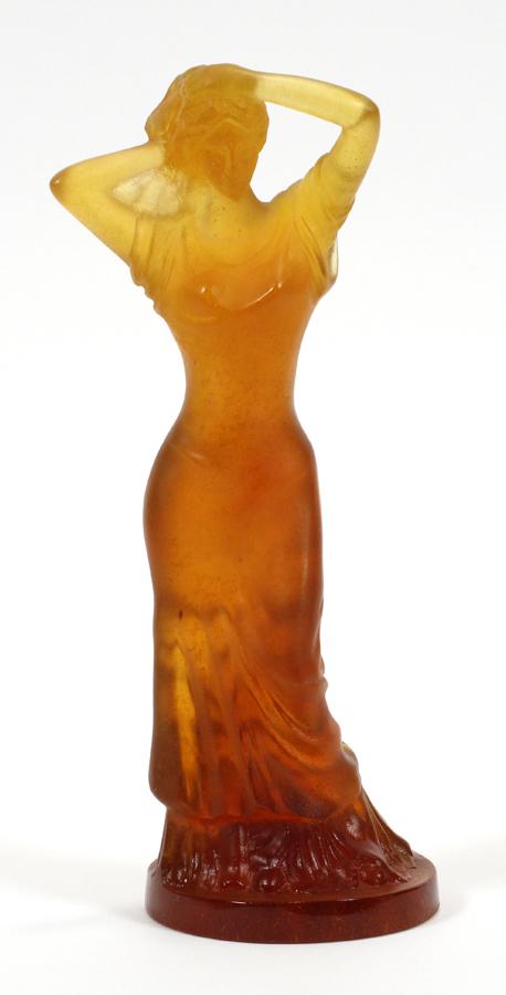 DAUM FRANCE PATE DE VERRE SCULPTURE: DAUM FRANCE ALLEGORICAL WOMAN PATE DE VERRE SCULPTURE H 10" W 4" Signed base.