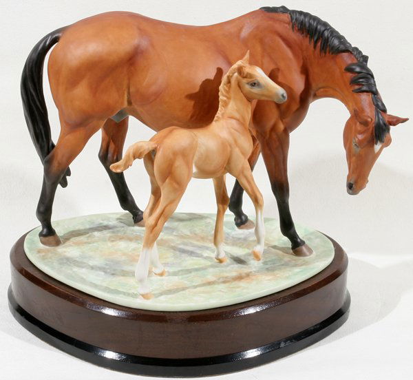 ROYAL WORCESTER 'PRINCE'S GRACE AND FOAL': ROYAL WORCESTER BISQUE FIGURE, 'PRINCE'S GRACE AND FOAL', H 6 1/2", L 8":Modeled by Doris Lindner, limited edition number 295/750, with certificate.