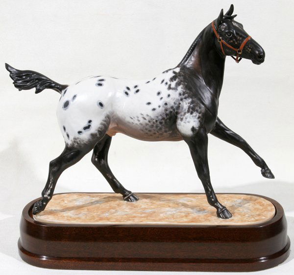 ROYAL WORCESTER 'APPALOOSA STALLION' H 8 1/4": ROYAL WORCESTER BISQUE FIGURE, 'APPALOOSA STALLION', H 8 1/4", L 11":Modeled by Doris Lindner, limited edition number 632/750, with certificate.