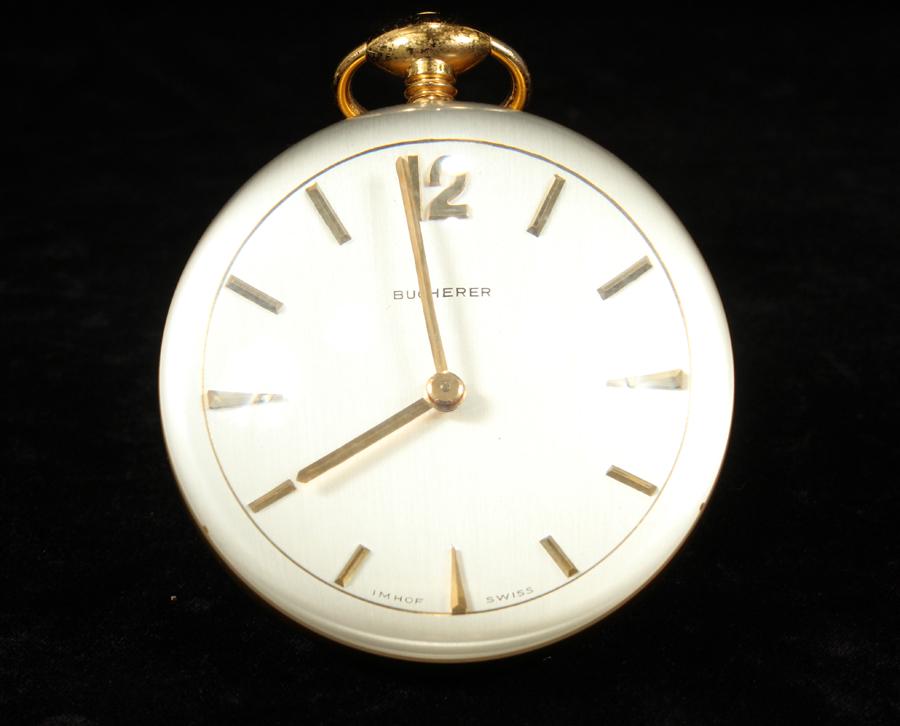 BUCHERER (SWISS), BOUDOIR CLOCK, H 4": BUCHERER (SWISS), BOUDOIR CLOCK, H 4" "Imhof".