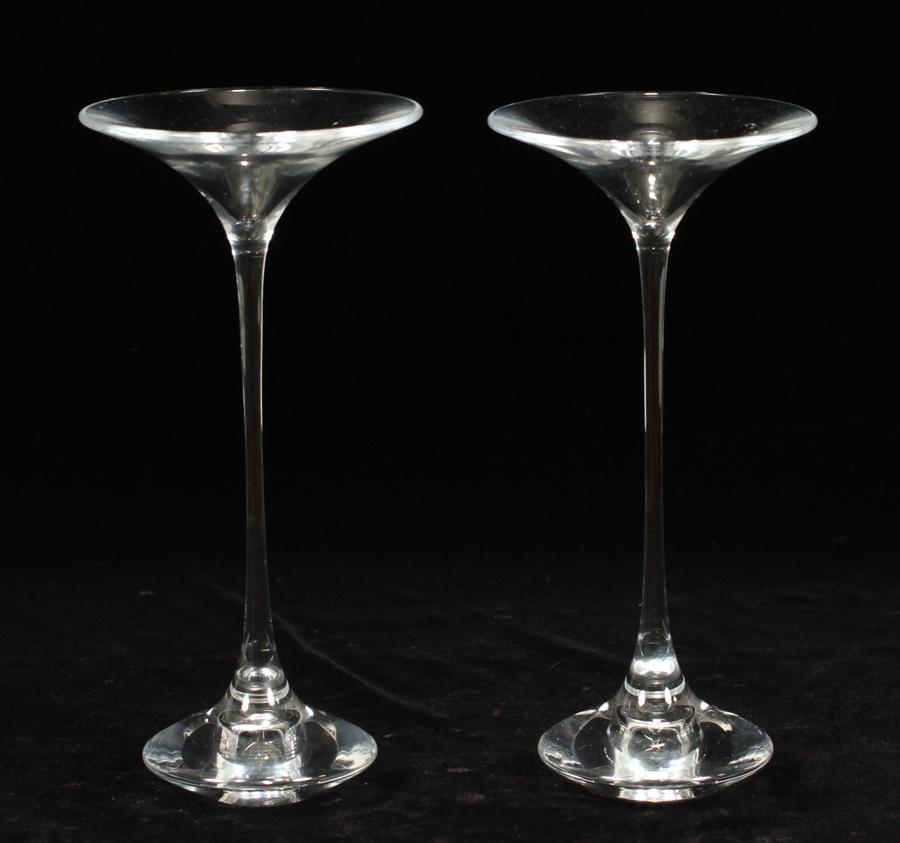 KJELL ENGMAN FOR KOSTA BODA CRYSTAL CANDLESTICKS: KJELL ENGMAN FOR KOSTA BODA CRYSTAL CANDLESTICKS, PAIR, H 8" "Fanfair". In original boxes with wrapping.