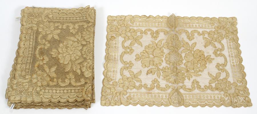FRENCH LACE PLACE MATS, 16 PCS, H 17", W 12.5": FRENCH LACE PLACE MATS, 16 PCS, H 17", W 12.5" Gold.