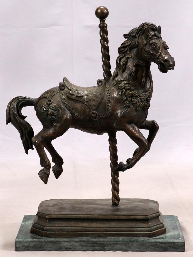 BRONZE CAROUSEL HORSE SCULPTURE, H 28", L 22" Nov 17, 2019