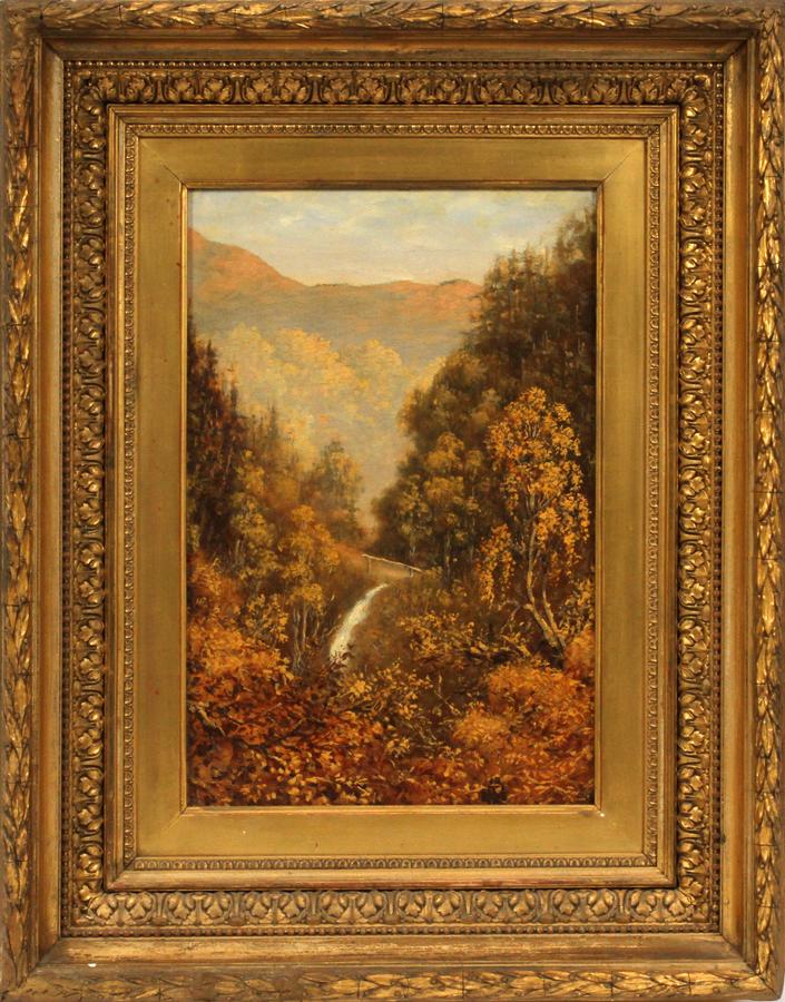 JON BAIJER, OIL ON BOARD, H 13.75", W 19": JON BAIJER, OIL ON BOARD, H 13.75", W 19" Depicting an autumnal scene. Signed in cypher lower right. Framed; 29" by 34." C. early 20th c.