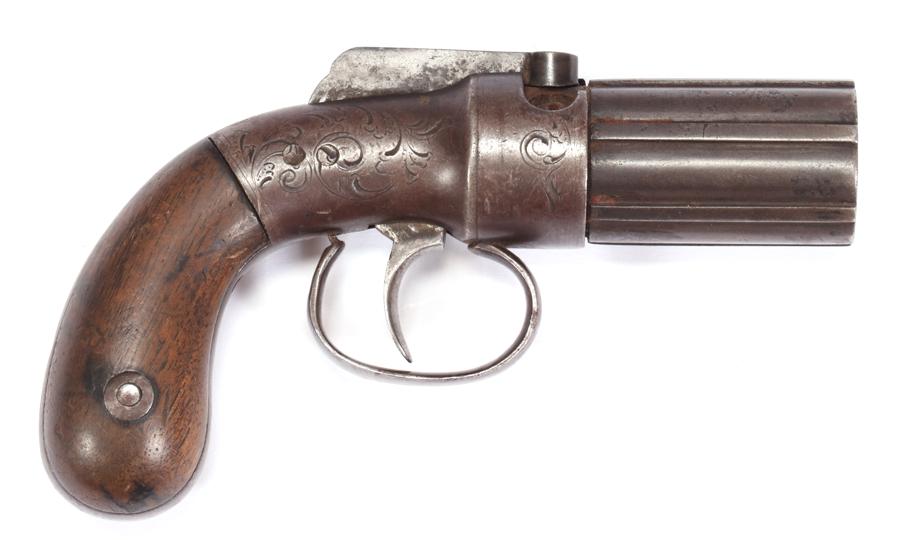 WASHINGTON ARMS CO. SIX-BARREL PEPPERBOX PISTOL: WASHINGTON ARMS CO. SIX-BARREL, PERCUSSION CAP, PEPPERBOX PISTOL, .31 CAL., C 1850