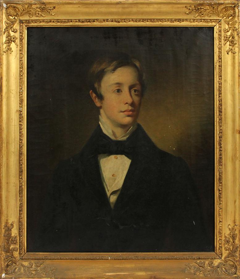 LONDON, OIL ON CANVAS PORTRAIT OF YOUNG BOY: LONDON, OIL ON CANVAS, H 30", W 25", PORTRAIT OF YOUNG BOY C.R. Canvas prepared by Charles Roberson Long Acre.