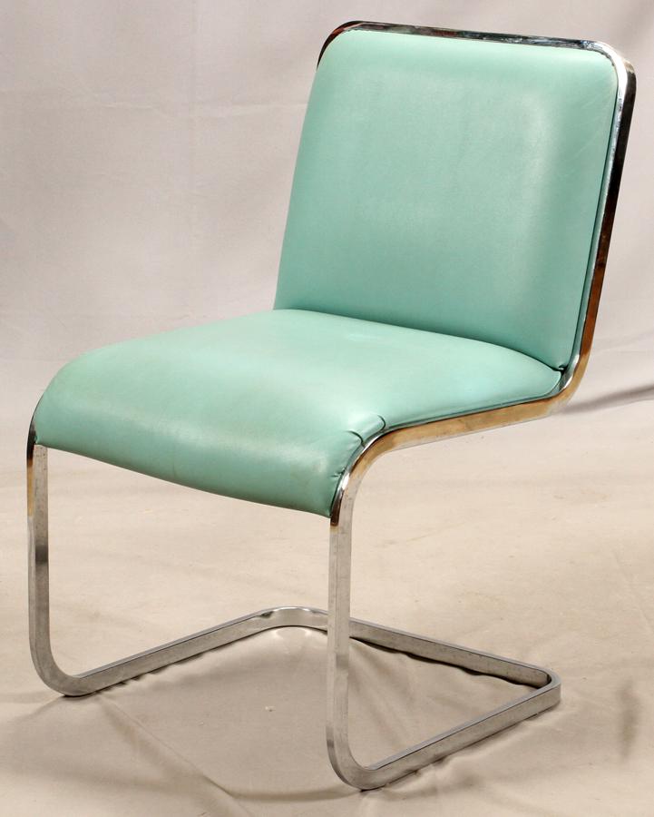POSSIBLY ROCHE BOBOIS MODERN STEEL CHAIR: POSSIBLY ROCHE BOBOIS MODERN STEEL & TURQUOISE LEATHER CHAIR