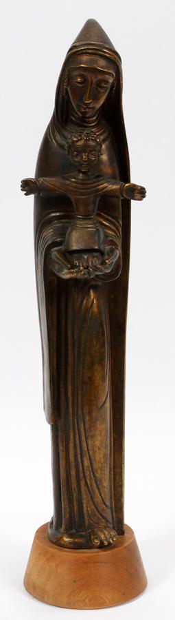 JEAN LAMBERT-RUCKI GILT BRONZE SCULPTURE: JEAN LAMBERT-RUCKI (FRENCH, 1888-1967), GILT BRONZE SCULPTURE Mother Mary & Child Jesus; h. ca. 16"; wood base inscribed "Made in France:
