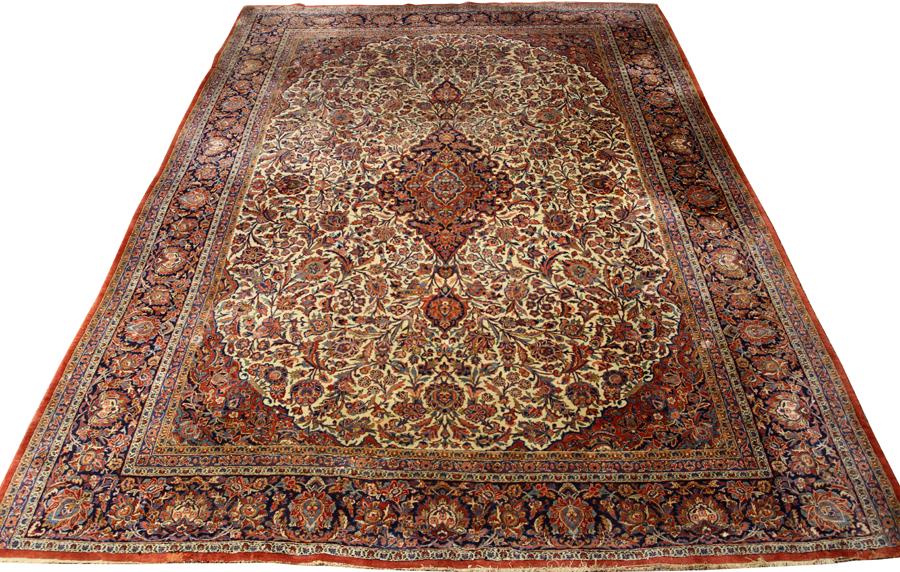 SAROUK PERSIAN CARPET CIRCA 1930: SAROUK PERSIAN CARPET CIRCA 1930 H 13'7" W 10' Red field, closed all over motif. From an Elm Court, Grosse Pointe Farms home.