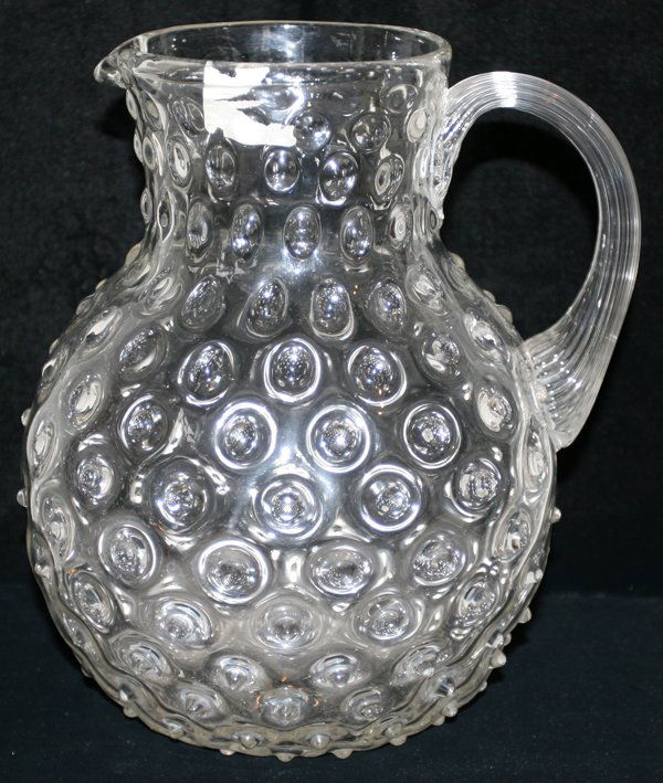 042246 HOBNAIL CLEAR GLASS PITCHER C. 1880 H 7 1/2"