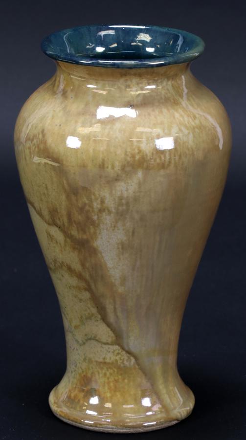 PEWABIC POTTERY OCHRE DRIP GLAZE VASE, H 8.5": PEWABIC POTTERY OCHRE DRIP GLAZE VASE, H 8.5" Impressed 1999 Pewabic mark, signed in impressed script "James Frederick"