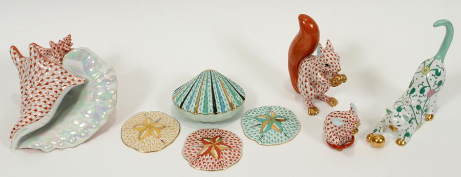 HEREND PORCELAIN GROUPING, 8 PCS (1 of 5)