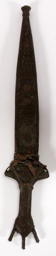 NIGERIAN BRONZE DAGGER IN SHEATH, L 24" (1 of 4)