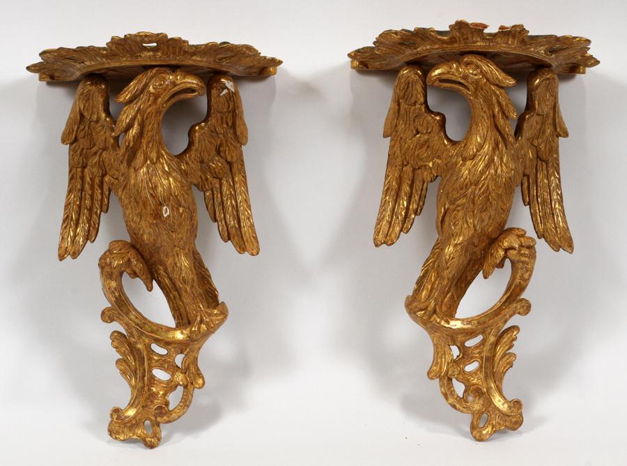 CHIPPENDALE CARVED WOOD GILT BRACKET SHELVES (1 of 4)