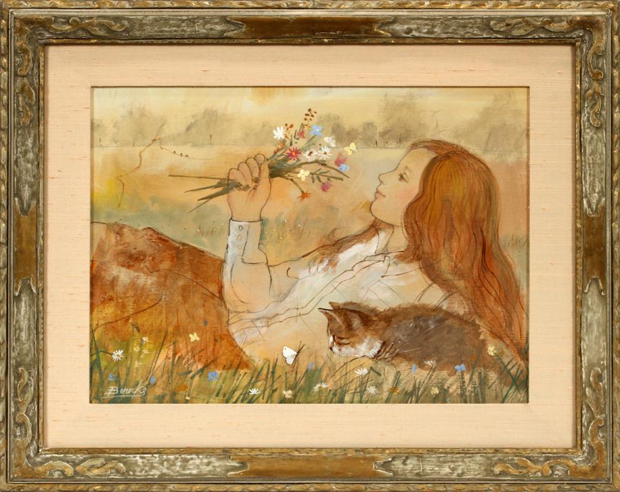 WILLIAM BENECKE OIL ON CANVAS LADY WITH CAT (1 of 4)