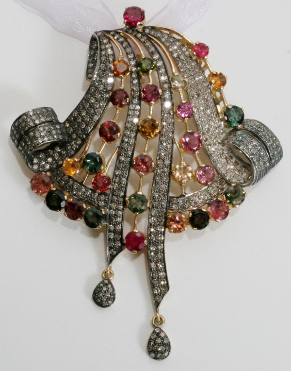GOLD, SILVER, DIAMOND & TOURMALINE PENDANT