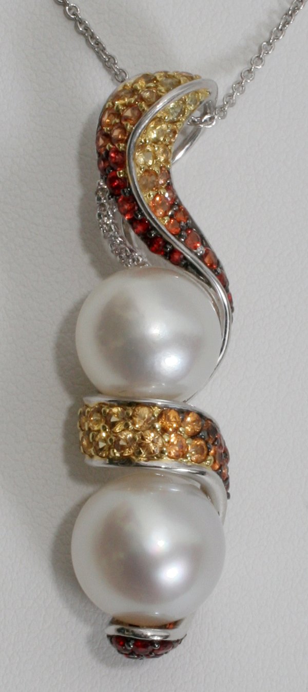 GOLD, DIAMOND, SAPPHIRE & PEARL NECKLACE