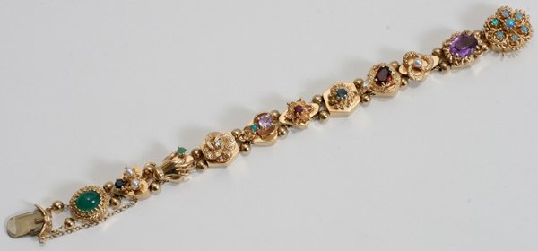 YELLOW GOLD SLIDE BRACELET VARIOUS GEM STONES