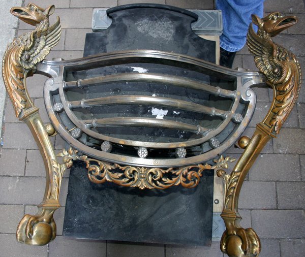 ENGLISH BRASS & IRON FIREPLACE INSERT,19TH C.