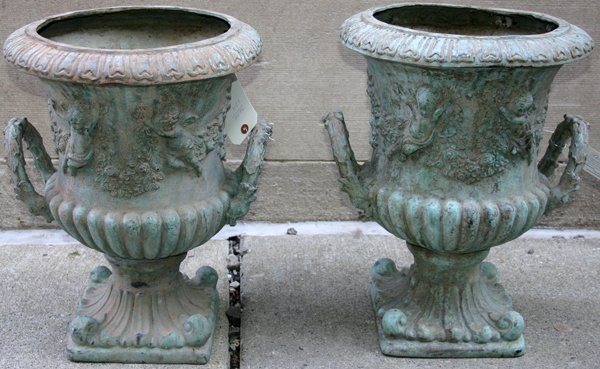 NEOCLASSIC STYLE URNS W/ANTIQUE GREEN PATINA