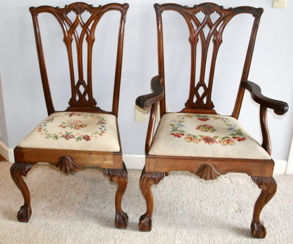 CHIPPENDALE STYLE MAHOGANY SIDE & ARM CHAIRS
