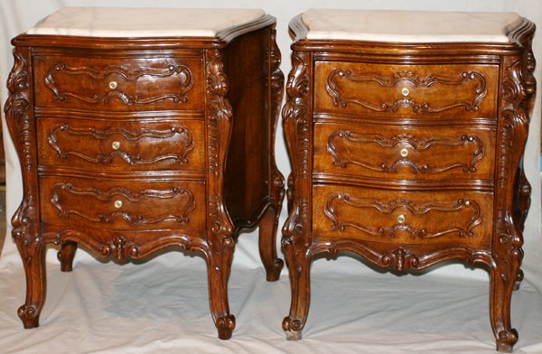 CARVED MAHOGANY MARBLE TOP SMALL COMMODES