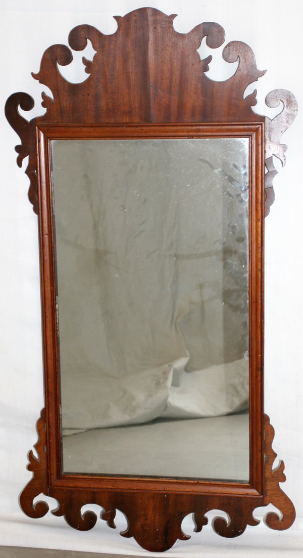ENGLISH MAHOGANY WALL MIRROR LATE 18THC H 38"